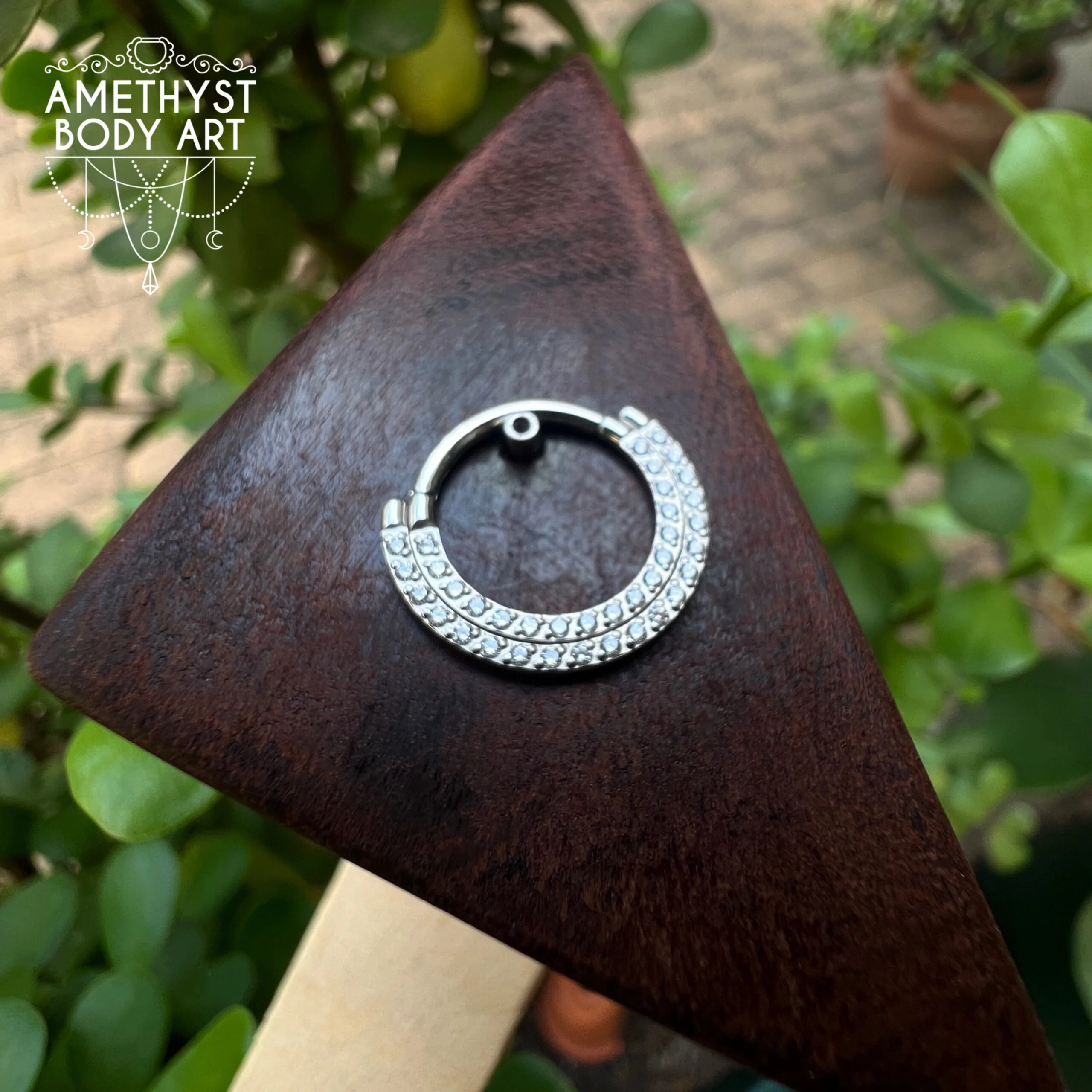 Double Row Cubic Zirconia - Stainless Steel Hinged Ring