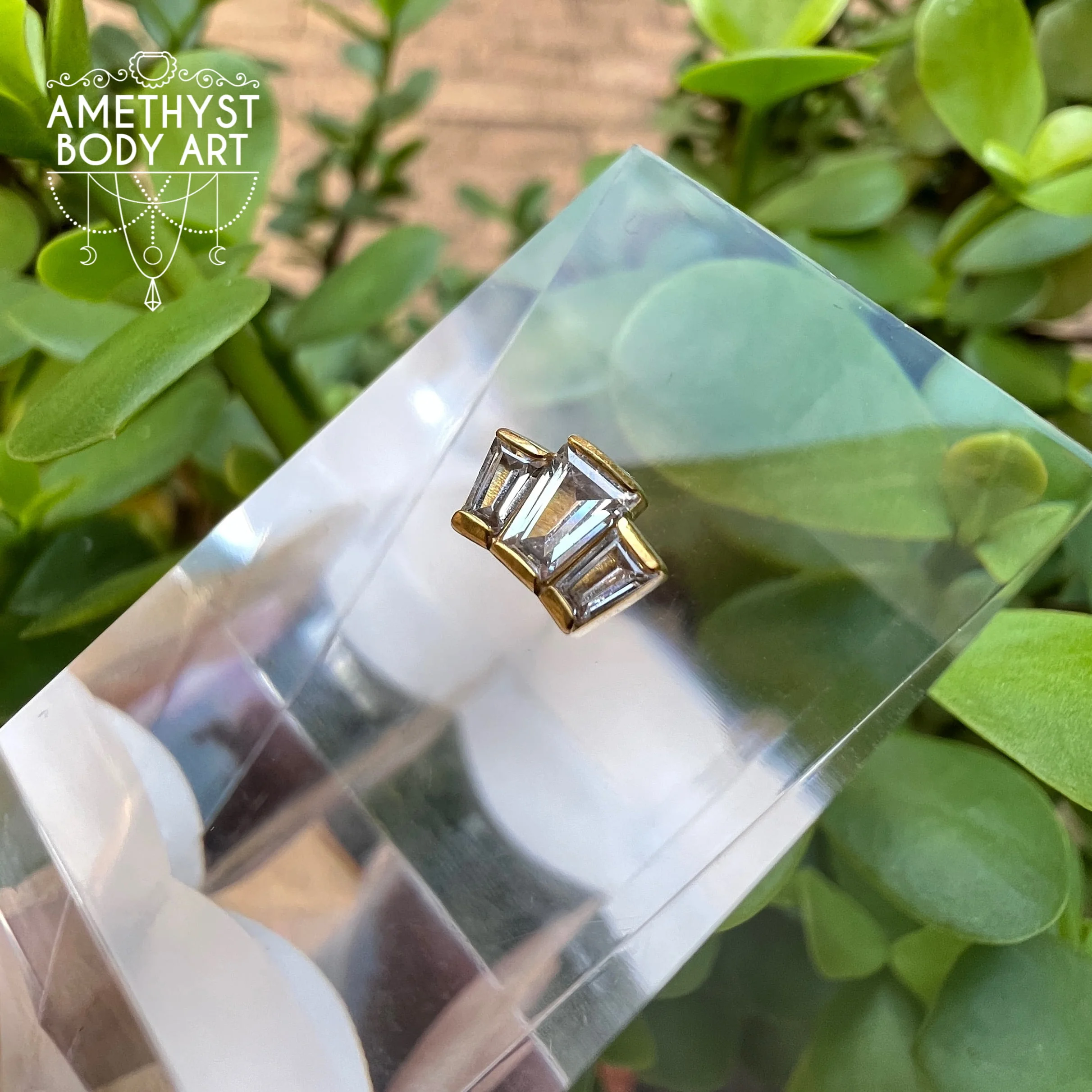 PVD Gold Triple Tapered Baguette Cubic Zirconia