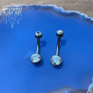 TI Navel Curve - Double Cubic Zirconia Flat Cubic Zirconia