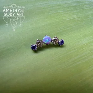 TI Cluster - Prong-Set Purple Opal and Champagne Cubic Zirconia with Titanium Labret