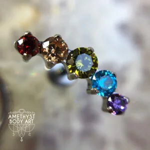 Rainbow Cluster - 5 Prong-Set Cubic Zirconia with Titanium Labret