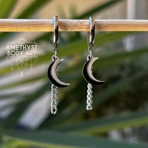 Stainless Steel - Cuff with Moon and Chain Attachment (Pair)