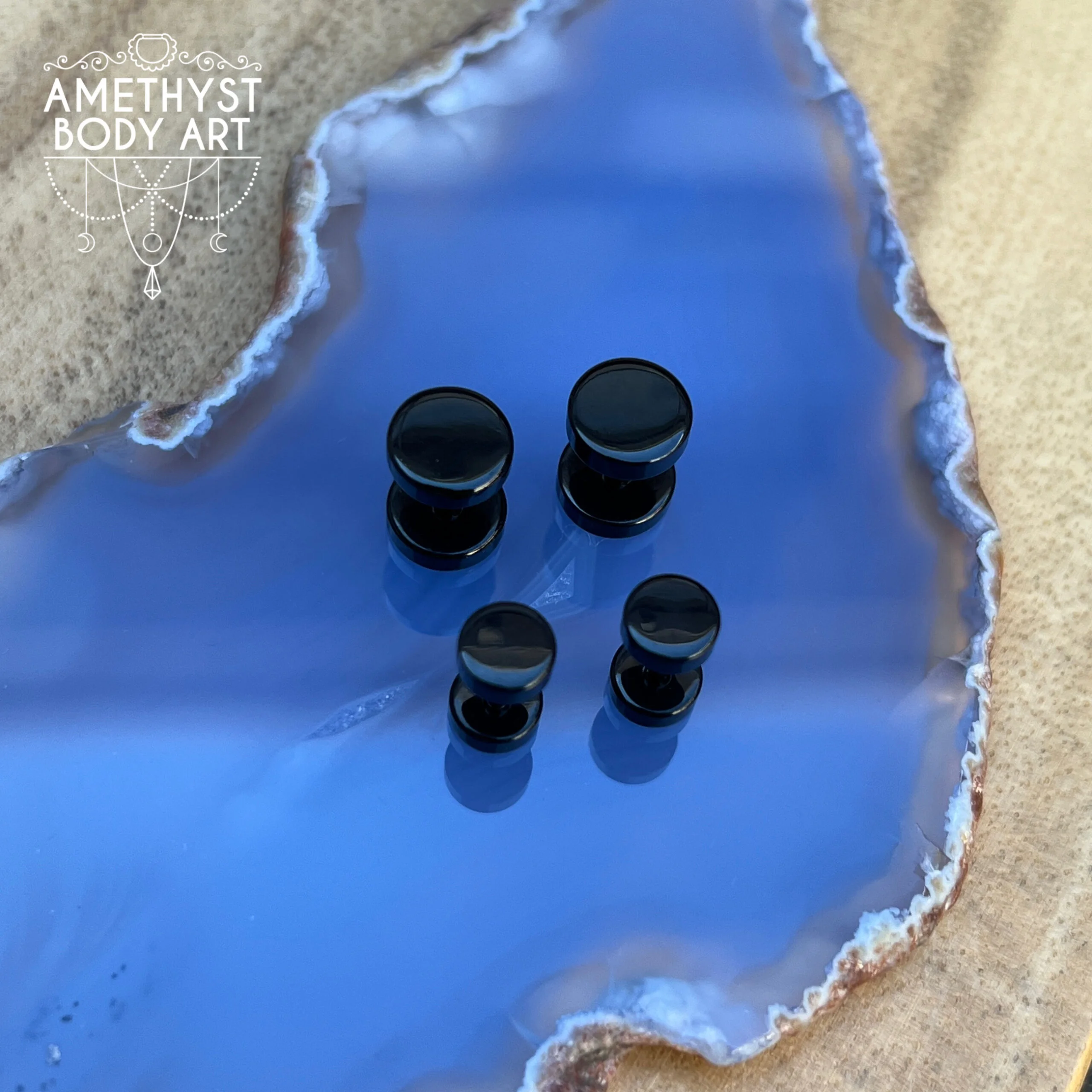 Black Steel Faux Plugs 16g/1.2mm (Pair) - Image 2