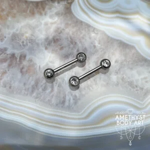 Stainless Steel - Nipple Barbell - Cubic Zirconia Forward Facing 5mm Ball - Pair