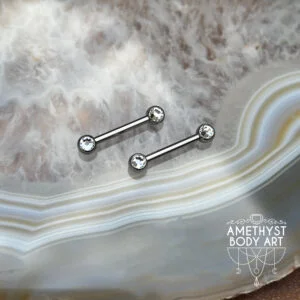 Stainless Steel - Nipple Barbell - Cubic Zirconia Forward Facing 4mm Ball - Pair