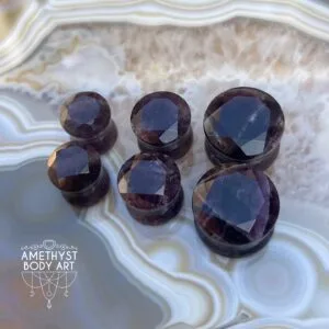 Amethyst Faceted Stone Double Flared Plugs