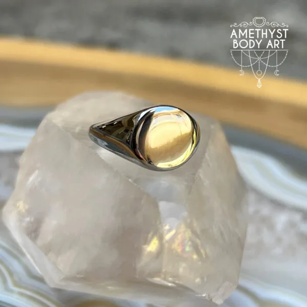 Stainless Steel Rounded Signet Ring - Image 3