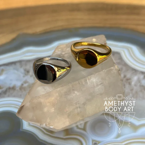 Stainless Steel Rounded Signet Ring - Image 4