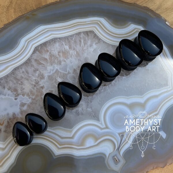 Onyx Tear Drop Shaped Double Flared Stone Plugs