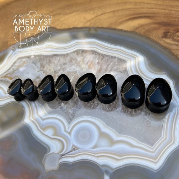 Onyx Tear Drop Shaped Double Flared Stone Plugs - Image 2