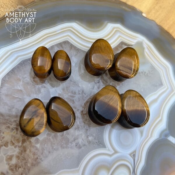 Tigers Eye Tear Drop Shaped Double Flared Stone Plugs - Image 2