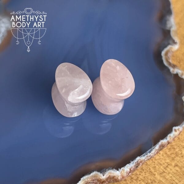 10mm Rose Quartz Tear Drop Shaped Double Flared Stone Plugs