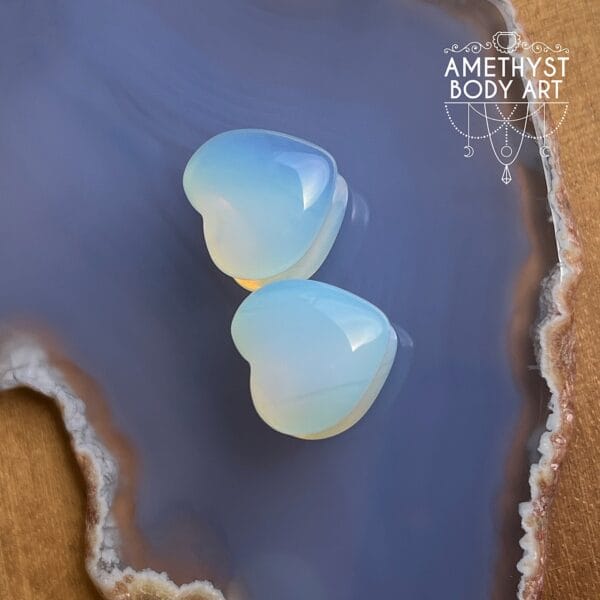 14mm Heart Shaped Opalite Double Flared Plugs - Image 3