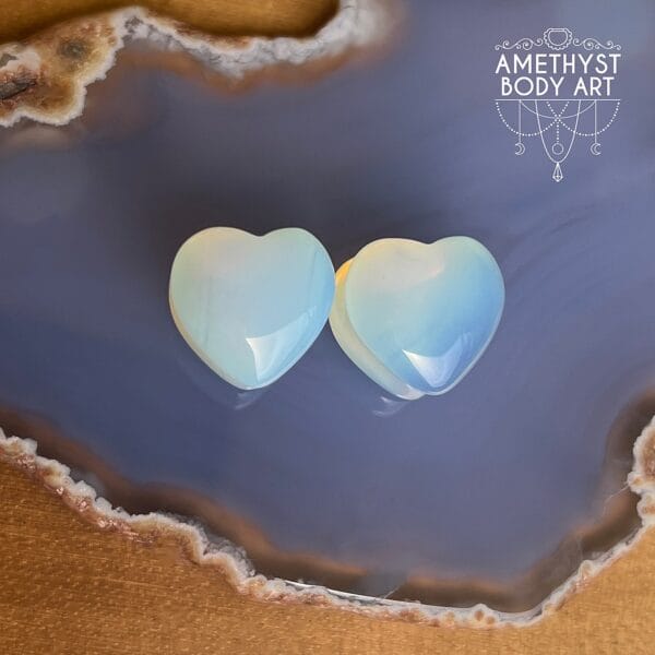 14mm Heart Shaped Opalite Double Flared Plugs - Image 2