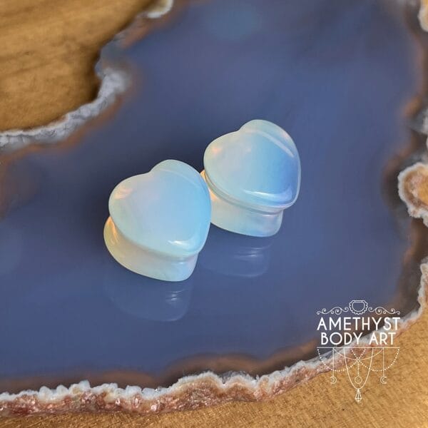 14mm Heart Shaped Opalite Double Flared Plugs