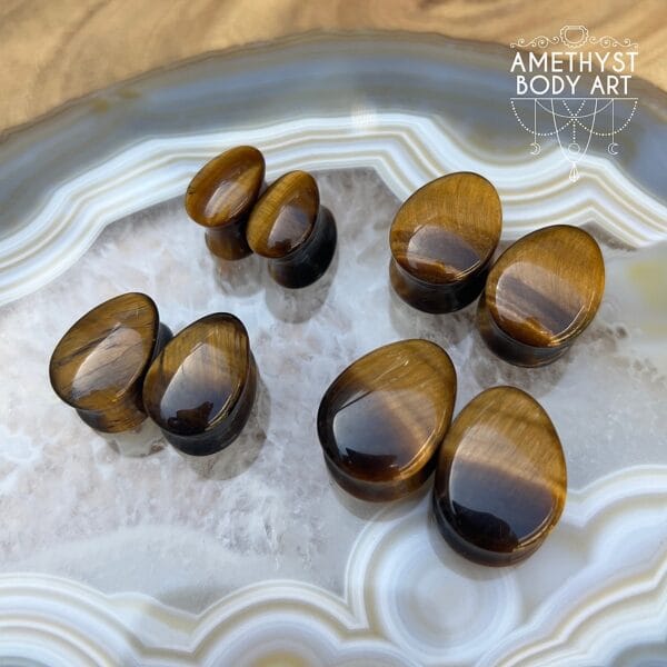 Tigers Eye Tear Drop Shaped Double Flared Stone Plugs