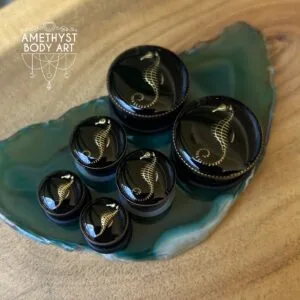 PVD Black Single Flares With Sea Horse Inlay