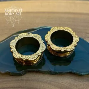 25mm PVD Gold Screw Fit Tunnels With Mandala Design