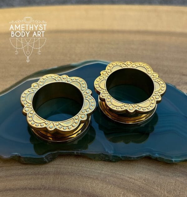 25mm PVD Gold Screw Fit Tunnels With Mandala Design