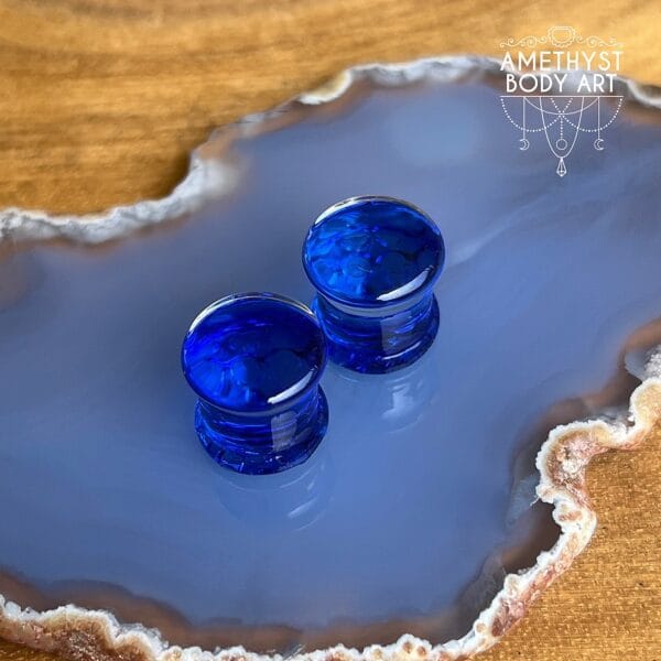 11mm Dark Blue Honeycomb Double Flared Glass Plugs