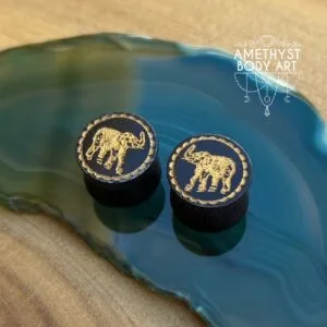 16mm Sono Wood Plugs With Elephant Inlay