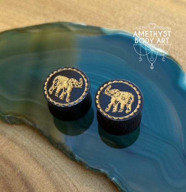 16mm Sono Wood Plugs With Elephant Inlay