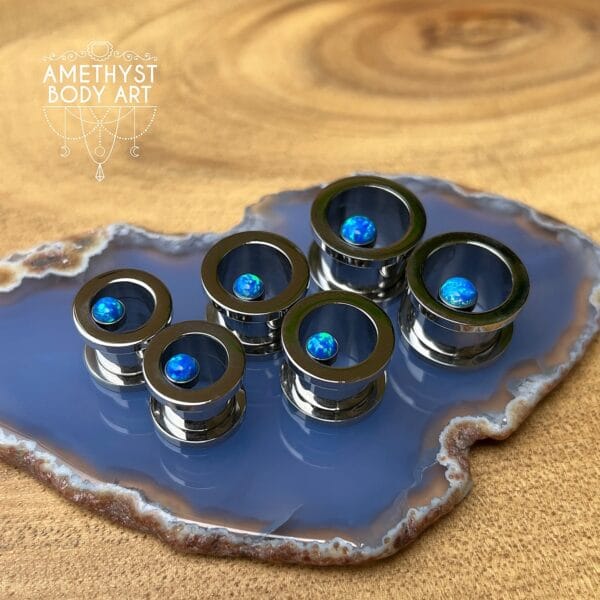 Stainless Steel - Blue Opal Screw Fit Tunnels - Image 3