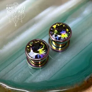 8mm Rainbow CZ Stainless Steel Screw Fit Tunnels