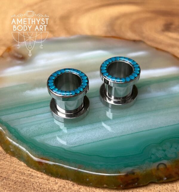 10mm Blue CZ Stainless Steel Screw Fit Tunnels - Image 3