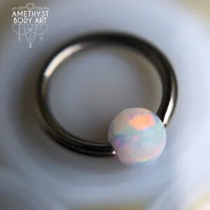 Titanium Captive Bead Ring With 4mm White Opal
