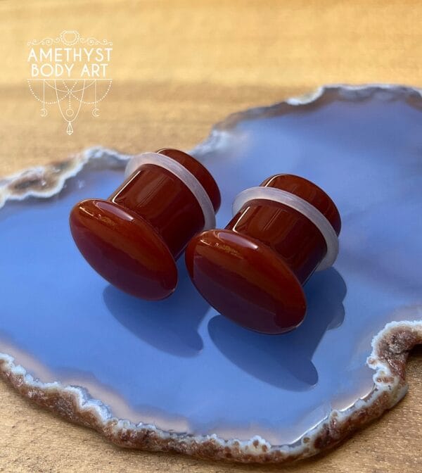 14mm Red Agate Single Flare Stone plugs - Image 2