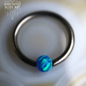 Titanium Captive Bead Ring With 4mm Blue Opal