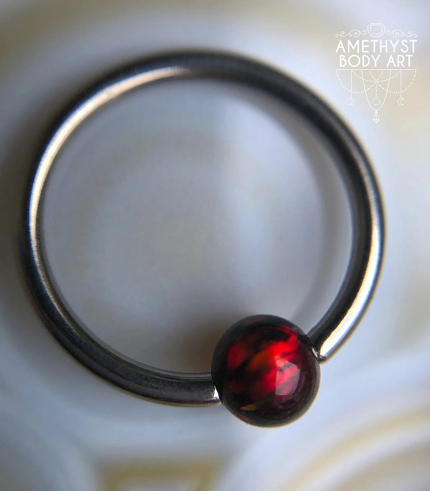 Titanium Captive Bead Ring With 4mm Dark Red Opal