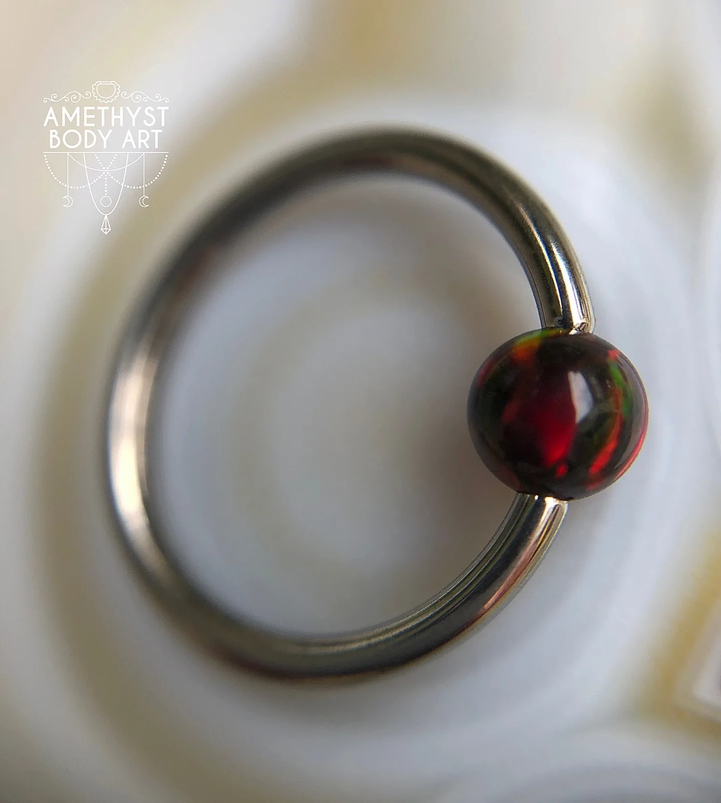 Titanium Captive Bead Ring With 4mm Dark Red Opal - Image 2
