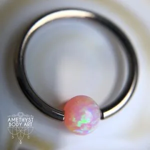 Titanium Captive Bead Ring With 4mm Pink Opal