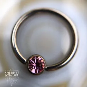 Titanium Captive Bead Ring With 4mm Light Pink CZ