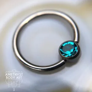 Titanium Captive Bead Ring With 4mm Green CZ