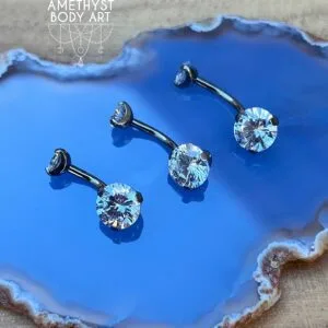 Titanium Internally Threaded Navel Curve with Prong-set Cubic Zirconias