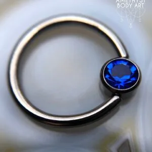 Titanium Captive Bead Ring With 4mm Dark Blue CZ
