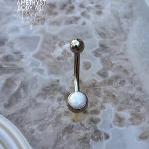 White Opal Stainless Steel Navel Curve Externally Threaded (4mm, 6mm ball)