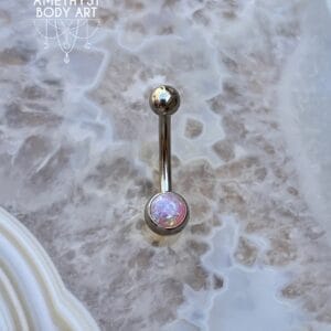 Pink Opal Stainless Steel Navel Curve Externally Threaded (4mm, 6mm ball)