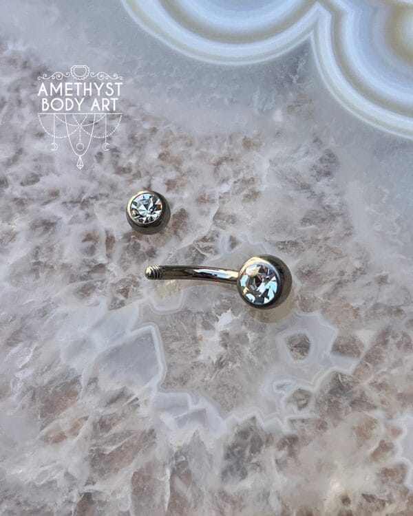 TI Navel Curve - Clear CZ Externally Threaded (5mm, 6mm ball) - Image 3