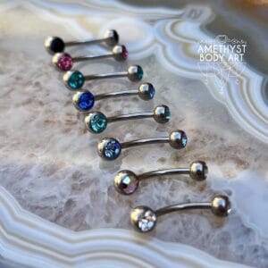 TI Navel Curve - AB CZ Externally Threaded (5mm, 6mm ball)