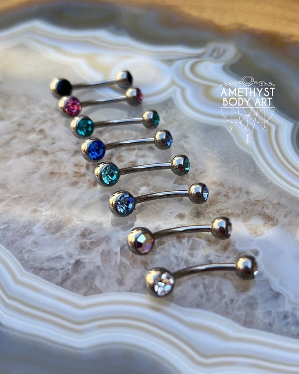 TI Navel Curve - Pink CZ Externally Threaded (5mm, 6mm ball)