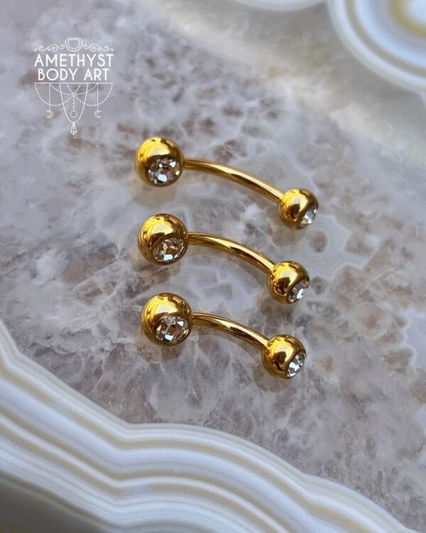 TI Navel Curve - Yellow Gold With CZ Externally Threaded (5mm, 6mm ball) - Image 4