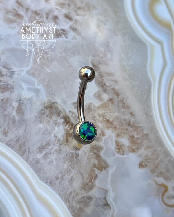 Black Opal Stainless Steel Navel Curve Externally Threaded (4mm, 6mm ball) - Image 2