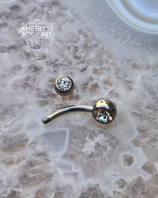 TI Navel Curve - Clear CZ Externally Threaded (5mm, 6mm ball) - Image 4