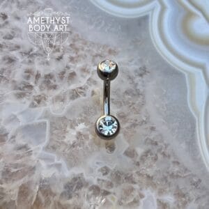 TI Navel Curve - Clear CZ Externally Threaded (5mm, 6mm ball)