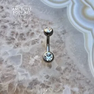 TI Navel Curve - Clear CZ Externally Threaded (5mm, 6mm ball)