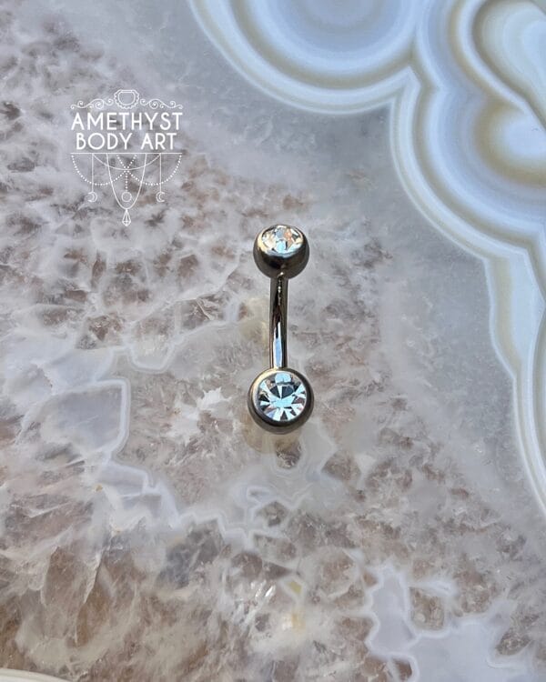 TI Navel Curve - Clear CZ Externally Threaded (5mm, 6mm ball)